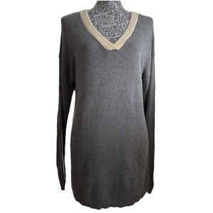 Hawthorne Large Women's Long Sleeve Sweater Polka Dot Patch Elbow Cream V Neck